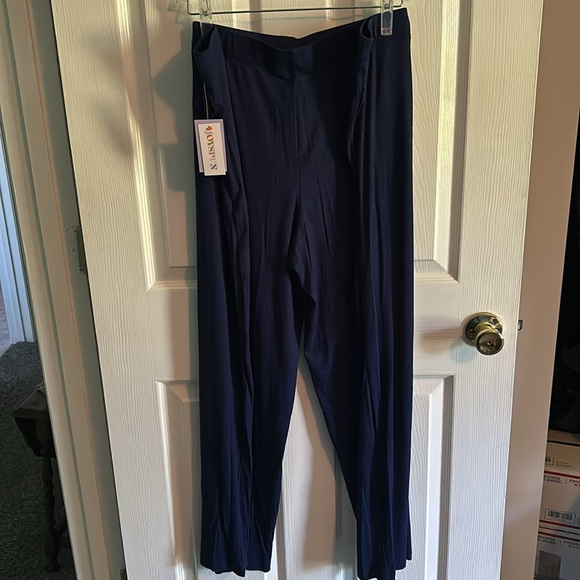 Joyspun Nautical Navy Ribbed Knit Pull On Side Pockets Sleep Pants - Picture 10 of 13